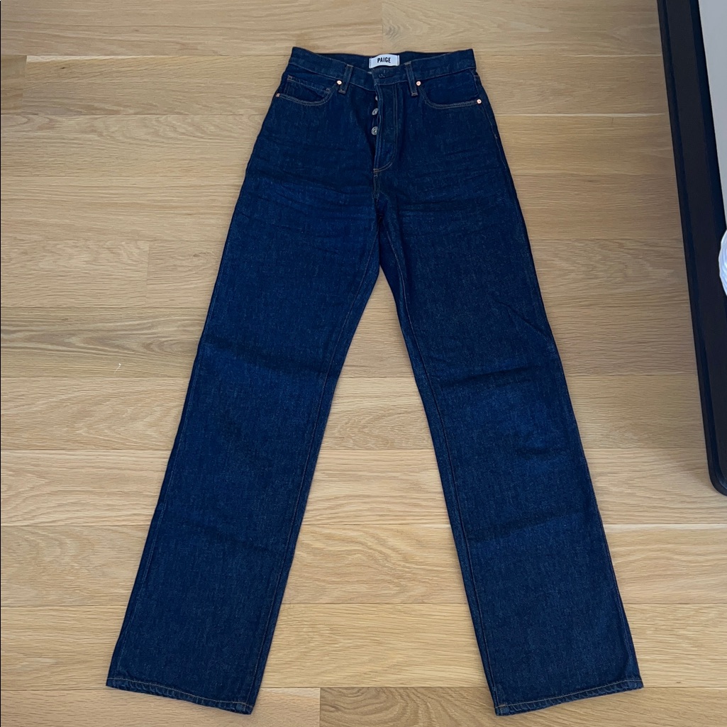 Paige Dark Blue Sawyer Wide Leg Jeans